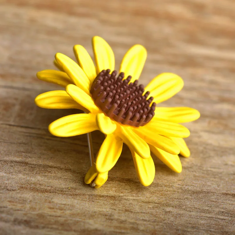 Женская Брошь в виде подсолнуха Корсажная брошь ярко-желтая эмалированная