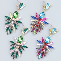pauli manfi 2021 fashion metal rhinestone flower earrings womens creative popular dangle earrings party accessories
