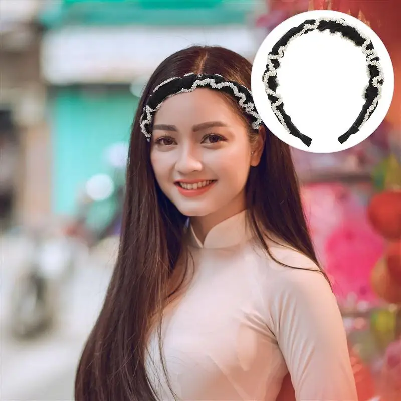 

1Pc Faux-pearl Hairband Vintage Head Wrap Black Fashion Retro Hair Accessories