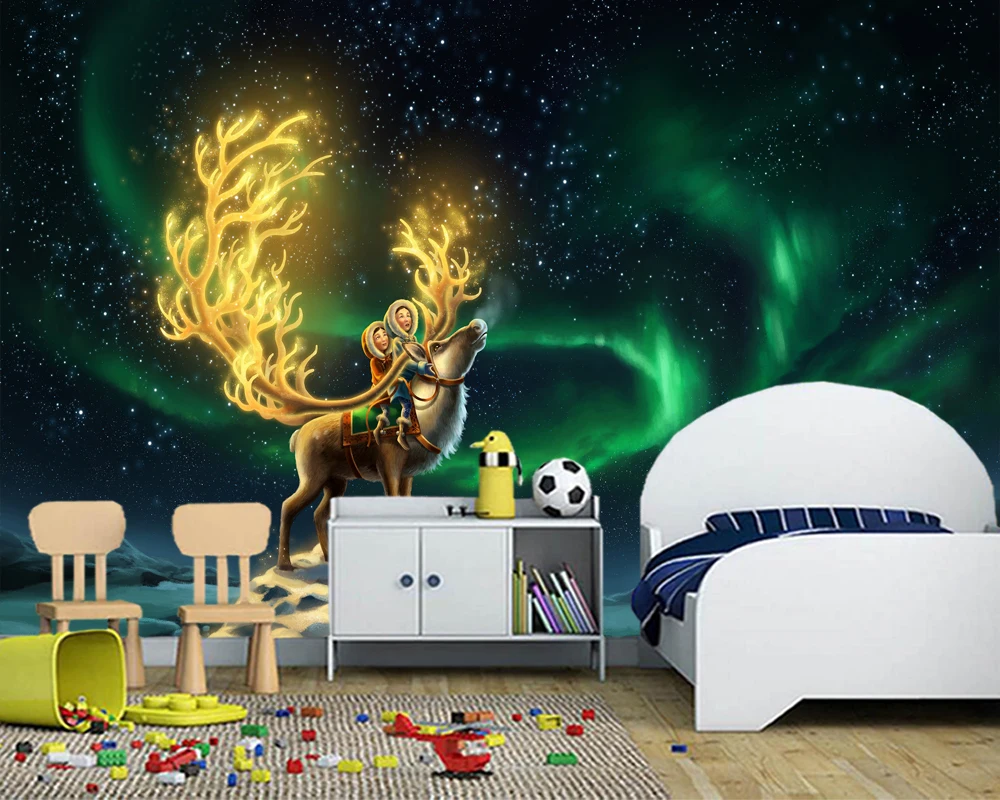

Custom papel de parede 3d, deer magic aurora mural for living room bedroom background decoration wallpaper