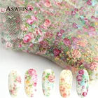 10 шт. Голографическая фольга для ногтей слайдер смешанный цветок набор дизайнов переводные наклейки для ногтей Цветочная печать маникюрные наклейки художественные украшения