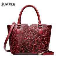 new genuine leather women bags fashion handbags female bag designer cowhide leather shoulder brand luxury embossed tote