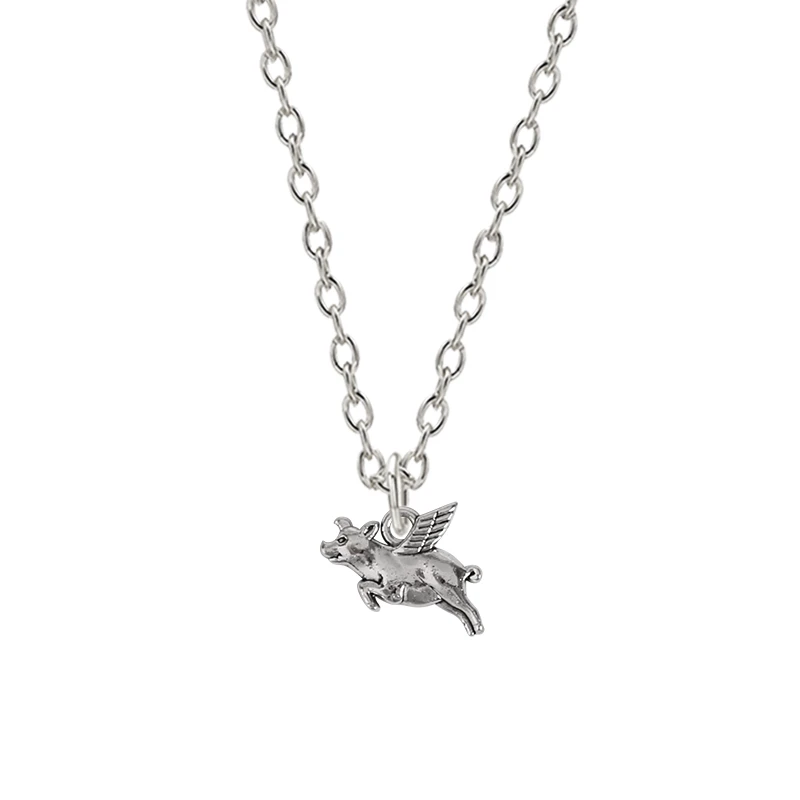 

Flying Pig Animal Pendant Necklace for Man Vintage Necklaces Zodiac Wholesale Items Women's Neck Chains Cute Gift Fashion