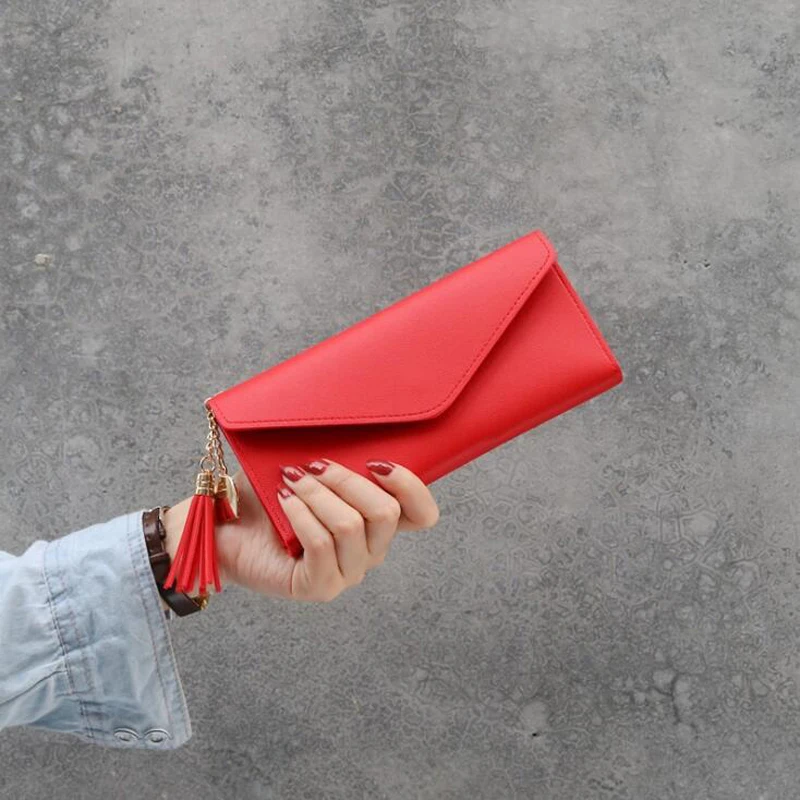 Женский Длинный кошелек с кисточкой качественные кожаные клатчи