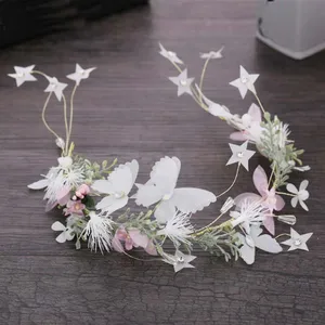 Повязка на голову с бабочками, украшение для волос для невесты, тканевая Цветочная корона, свадебные аксессуары для волос, повязки на голову, цветочный венок