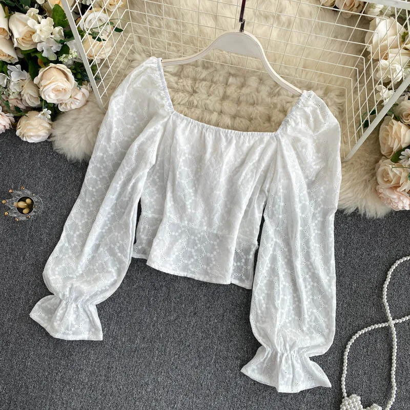 Блузка женская с квадратным вырезом короткий шифоновый топ оборками