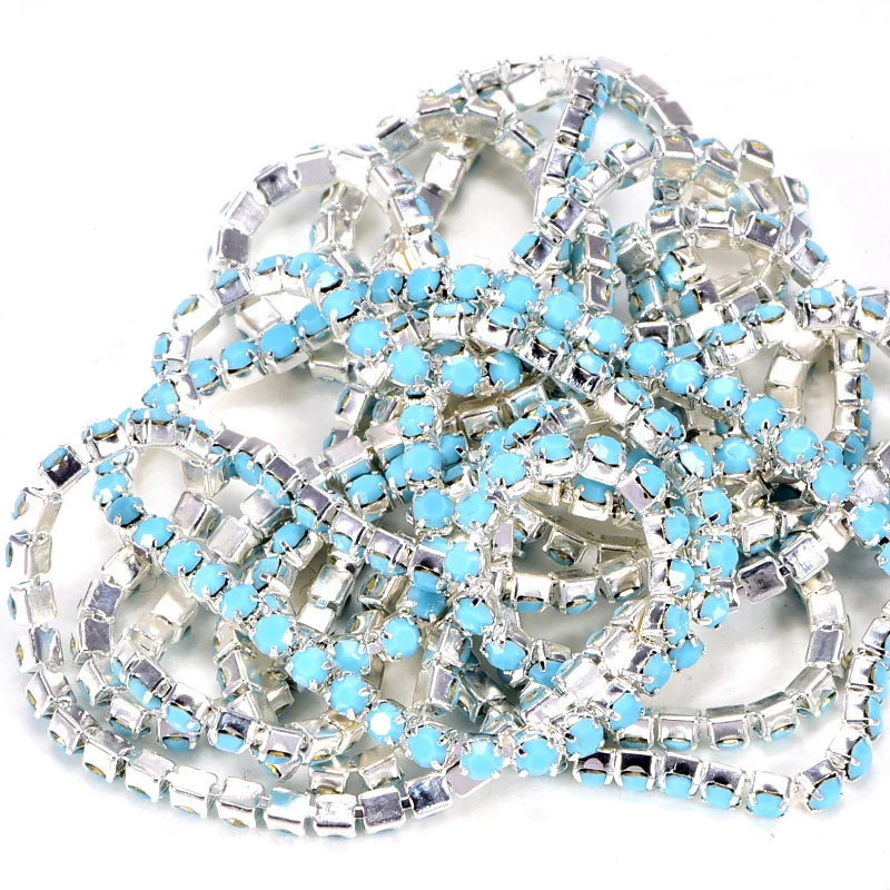 10 ярдов опаловые цветные стразы цепочка SS6 SS8 стеклянная кристальная Серебряная