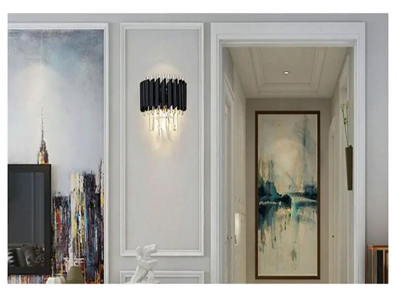 Современный настенный светильник Meerosee с прозрачными кристаллами черного цвета