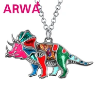 arwa enamel alloy floral big jurassic triceratops dinosaur necklace pendant chain jewelry for women men child charms party gifts
