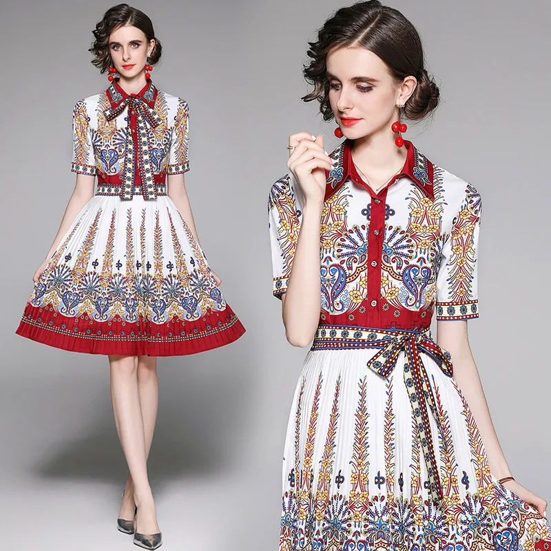 

Dress for Women Summer 2021 Chiffon A-LINE Turn-down Collar Turn-down Collar Knee-Length Office Lady SHORT Empire Mini Dress