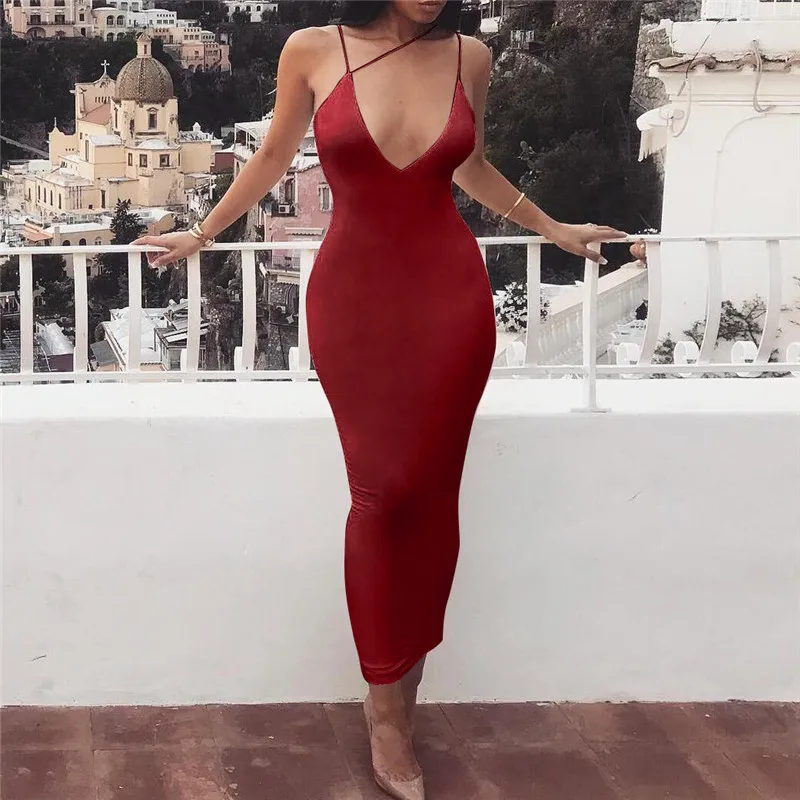 

Sexy Midi Off Shoulder Women Bodycon Bandage Party Dresses Sleevess Backless Deep V Neck Print Club Dress 2021 New Summer Woman