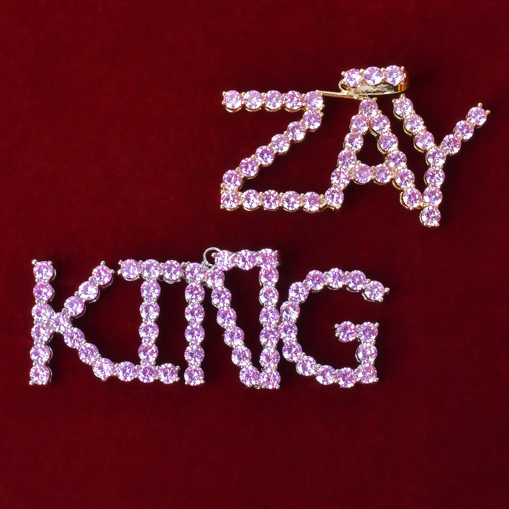 

Custom Name Tennis Chain Letters Necklaces & Pendant Charms Men's Zircon Hip Hop Jewelry With 4MM Pink Color Tennis Chain
