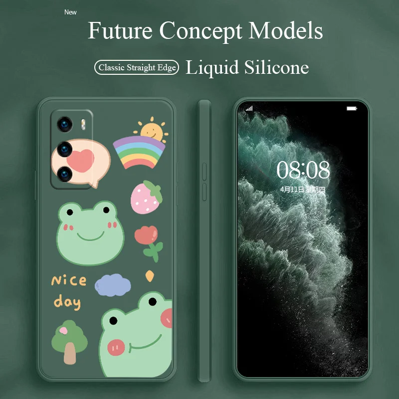 

Rainbow Frog Phone Case For Huawei P40 P30 P20 Pro Lite Mate 40 30 20 Pro Lite P Smart 2021 Y7A Liquid Silicone Cover