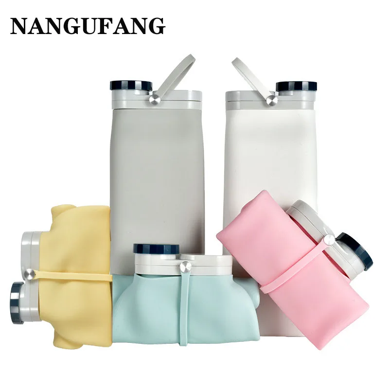 

600ml folding silicone water bottle outdoor sports folding cup with handle portable travel fitness foldable cup for cycling camp