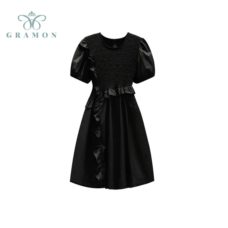 

Chic Black Dresses Women Plus Size Irregular Patchwork Pleated Gothic 2021 Summer O-Neck Streetwear Female Punk Vestidos