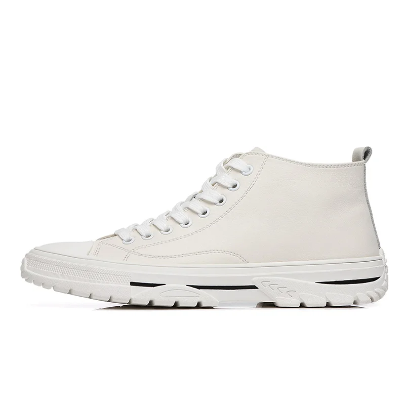 Кроссовки мужские высокие из коровьей кожи на шнуровке обувь с широкой подошвой