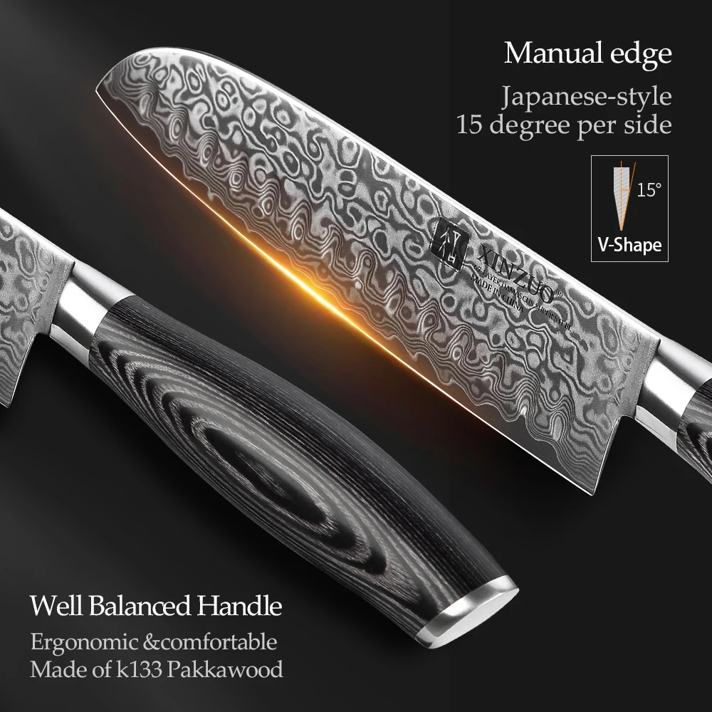 Японские ножи шеф-повара XINZUO острые кухонные из дамасской стали сантоку