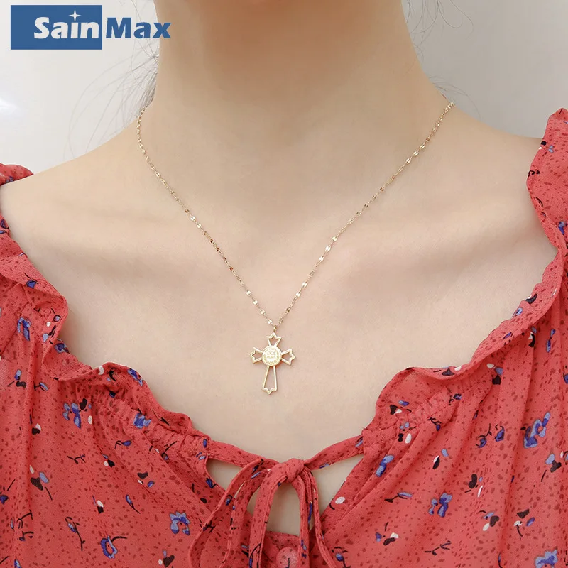 

Sainmax Cross Necklace for women Maple Leaf Style Pendant Stainless Steel Electroplating Chain Necklaces Trendy Jewelry