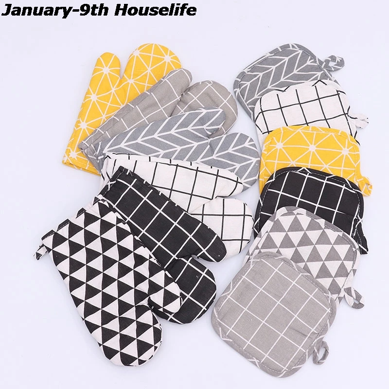 

1 Piece Cute Non-slip Yellow Gray Cotton Fashion Nordic Kitchen Cooking Microwave Gloves Baking BBQ Potholders Oven Mitts