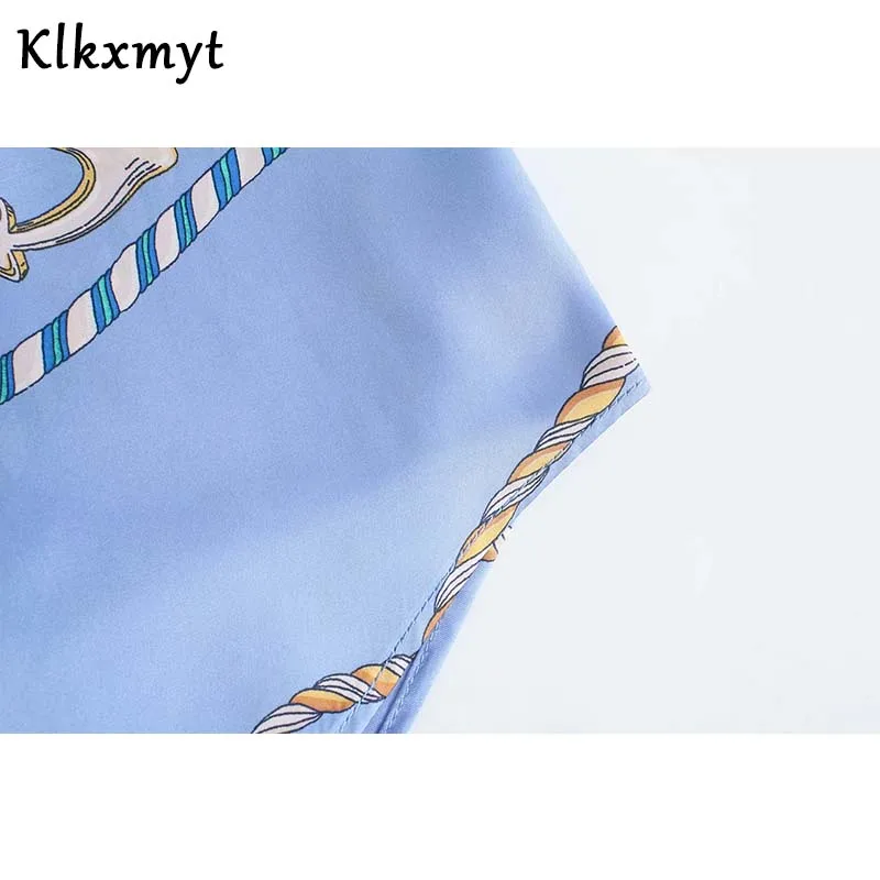 

Za Women Blouse 2021 Spring Blue Print Shirts Woman Fashion Long Sleeve Button Up Vintage Shirt Female Loose Casual Blouse