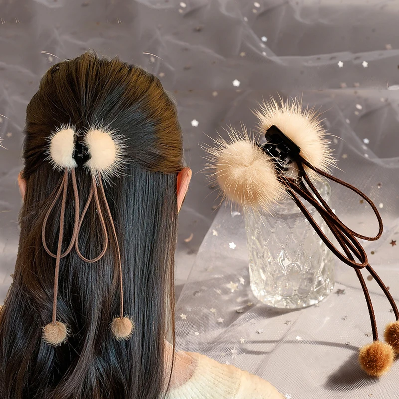 

New Tassel Hairball Hairpin Plush Bowknot Hairpins Autumn And Winter Women Girls Fashion Sweet Hair Claw Hair Accessories