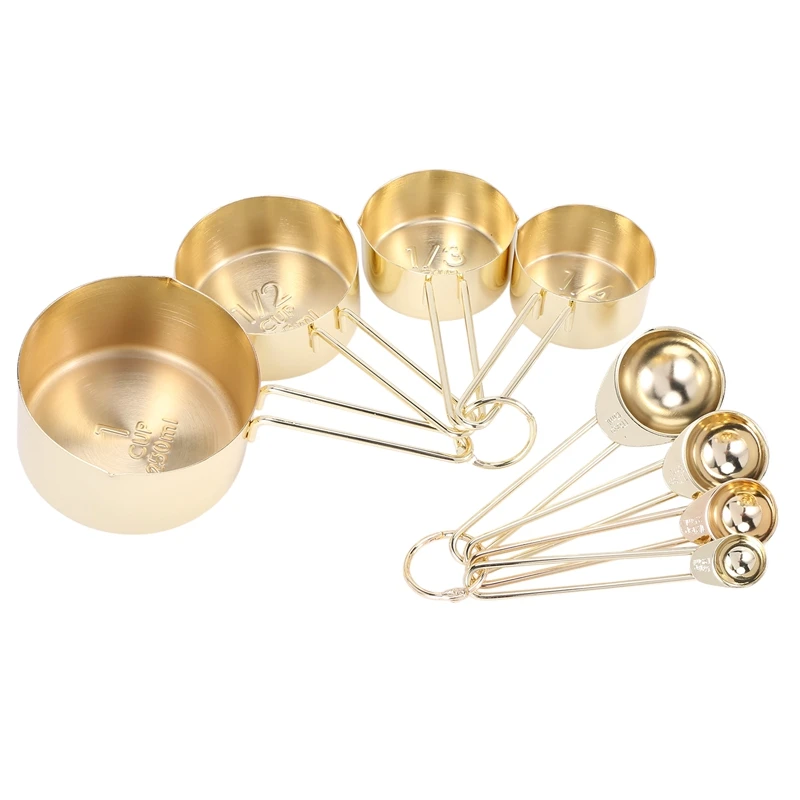 

Gold Measuring Cups Measuring Spoons Set Stainless Steel 8 PIECE Dry and Liquid Ingredients Cooking Utensils