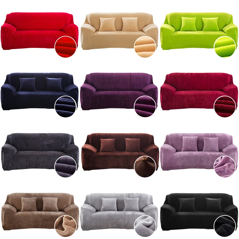 

Solid Color Plush Thicken Elastic Sofa Cover Universal Sectional Slipcover Stretch Couch Cover For Living Room 1/2/3/4 Seater