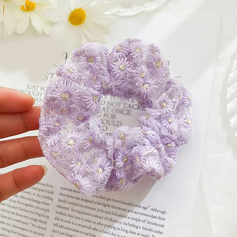 Корейские женские эластичные кружевные резинки для волос с маргаритками