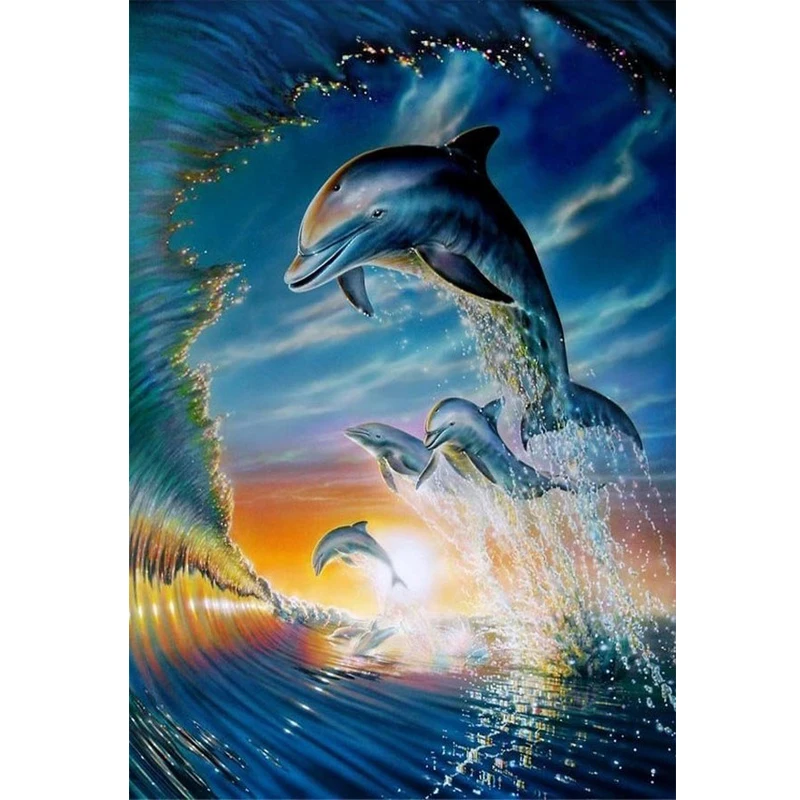 

Алмазная вышивка 5D «сделай сам», вышивка, дельфин, круглая Алмазная вышивка крестиком, мозаика