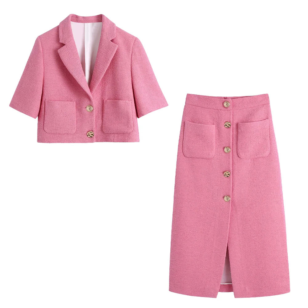 

2021 New Women Two piece set Cropped Blazer Top & Midi Skirt Fashion Casual Chic Lady Women Outfit Dress Sets Blazer Suits