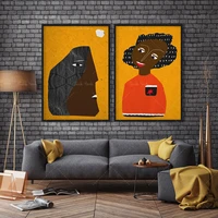 african woman man portraits set abstract love black couple prints contemporary ethnic art boho home d%c3%a9cor modern afro diptyc