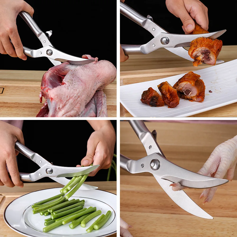 Stainless Steel Chicken Bone Scissors with Lock Buckle Multifunctional Food Fish Bone Kitchen Multi-purpose Powerful Scissors