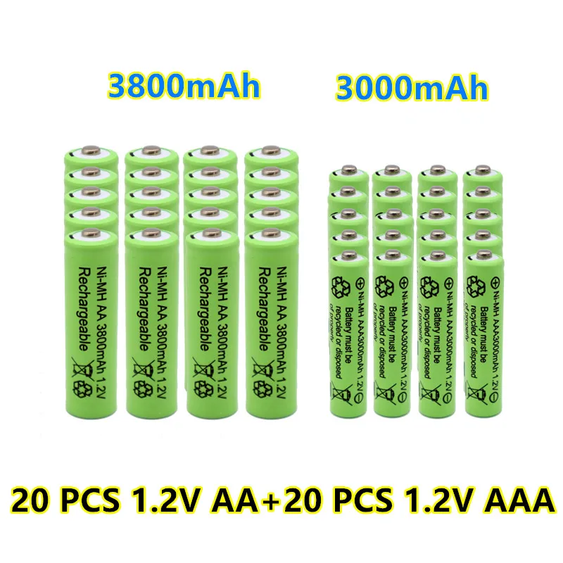 New 1.2V AA 3800mAh NI-MH Rechargeable Batteries+1.2 V AAA 3000 mAh Rechageable battery | Электроника
