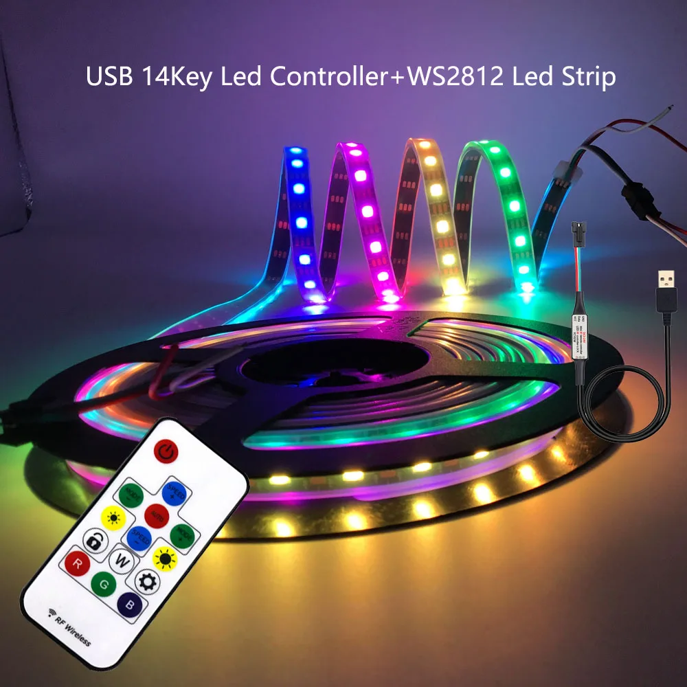 DC5V WS2812B USB Светодиодная лента с Bluetooth/RF контроллером RGB 5050 индивидуально