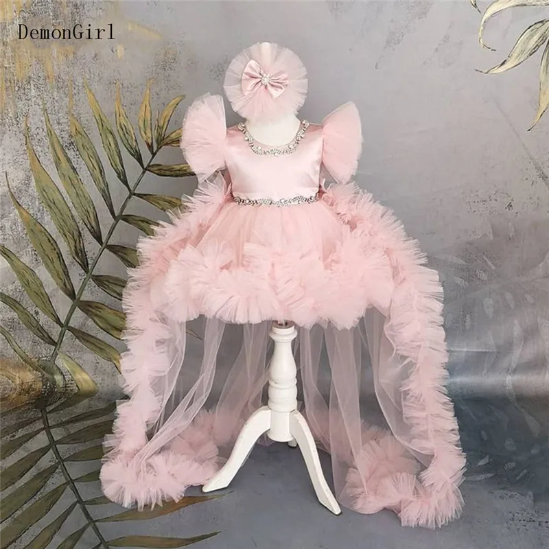 

Пышное розовое Цветочное платье для девочек, детское платье из органзы с бисером для свадебной вечеринки, милое бальное платье, платья прин...