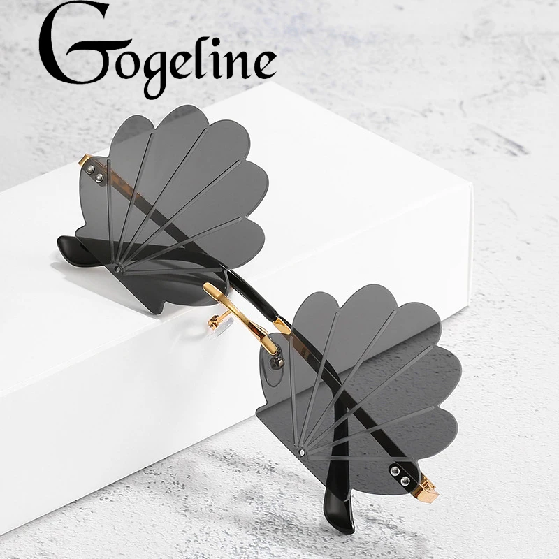 2020 Модные женские солнцезащитные очки без оправы с ракушкой и металлической