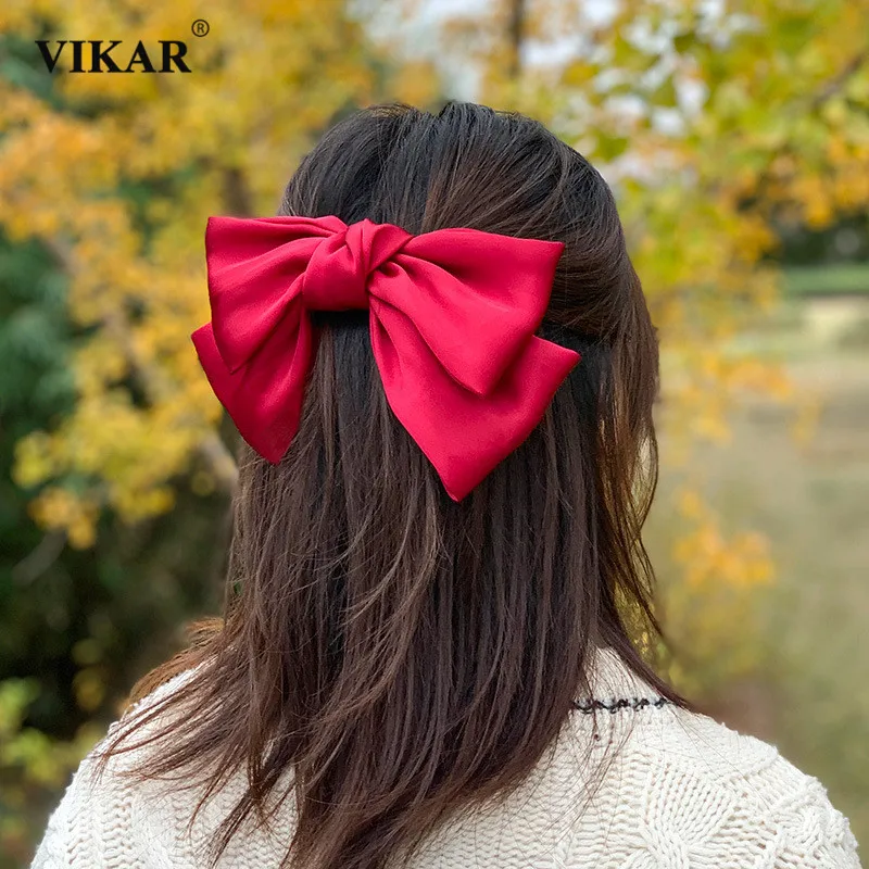 

Женская атласная Заколка-заколка VIKAR, модная однотонная атласная заколка с большим бантом для волос, аксессуары для волос