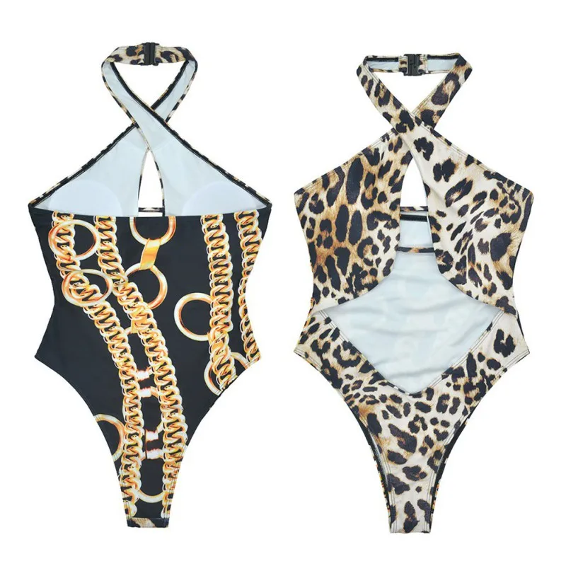 

Ladies One-piece Swimsuit Summer Sexy Leopard Swimwears Fashion Slim Beach Swimsuit 202103