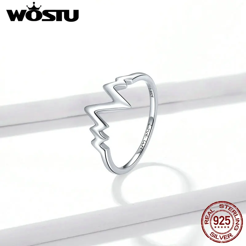 WOSTU 100% 925 стерлингового серебра волна кольцо с линиями модные повседневные Стиль