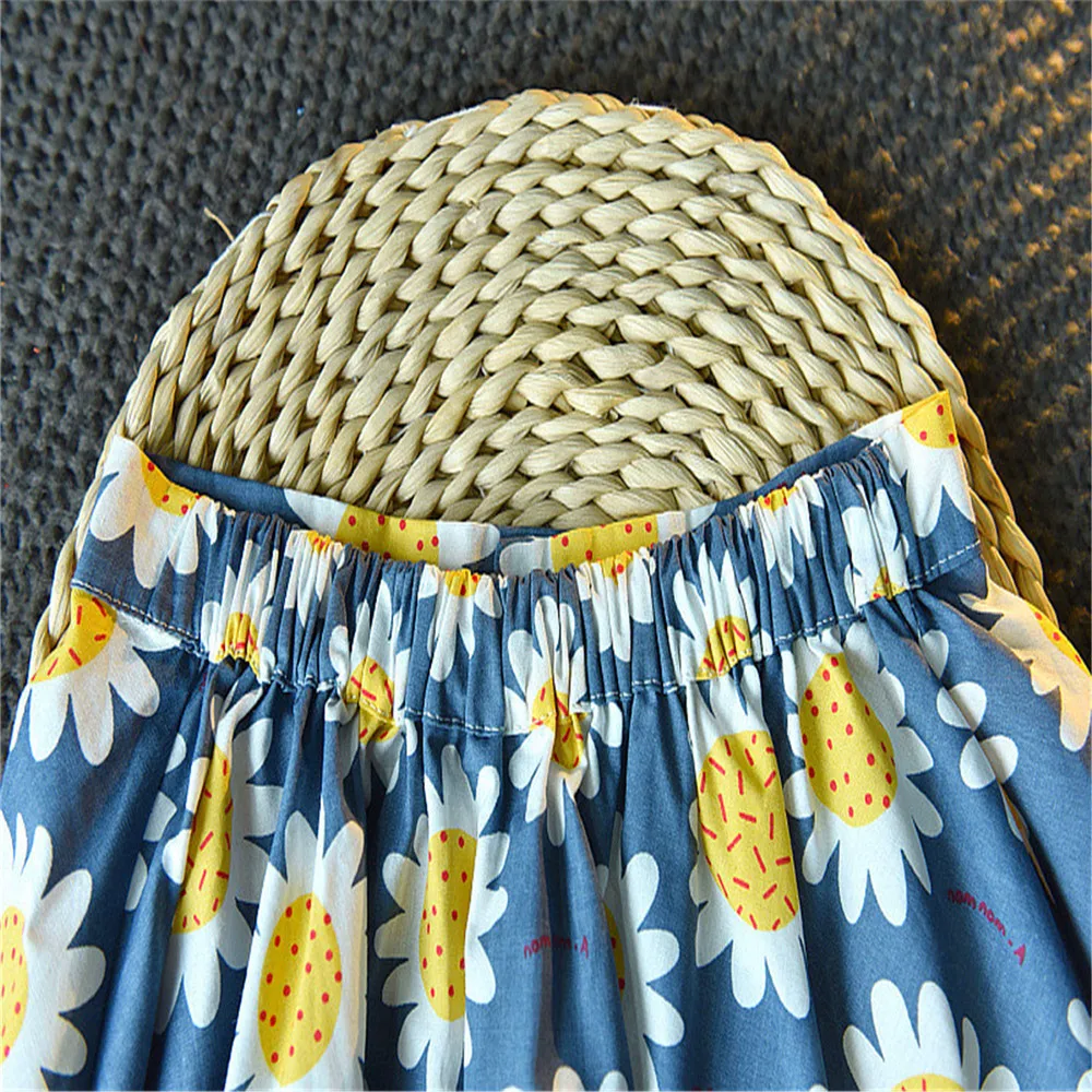 

2-7 Years Baby Girl Children Sets Daisy Floral Print 2-Piece Outfits Kids Summer Sleeveless Straps Tank Tops+Mini A-Line Skirt
