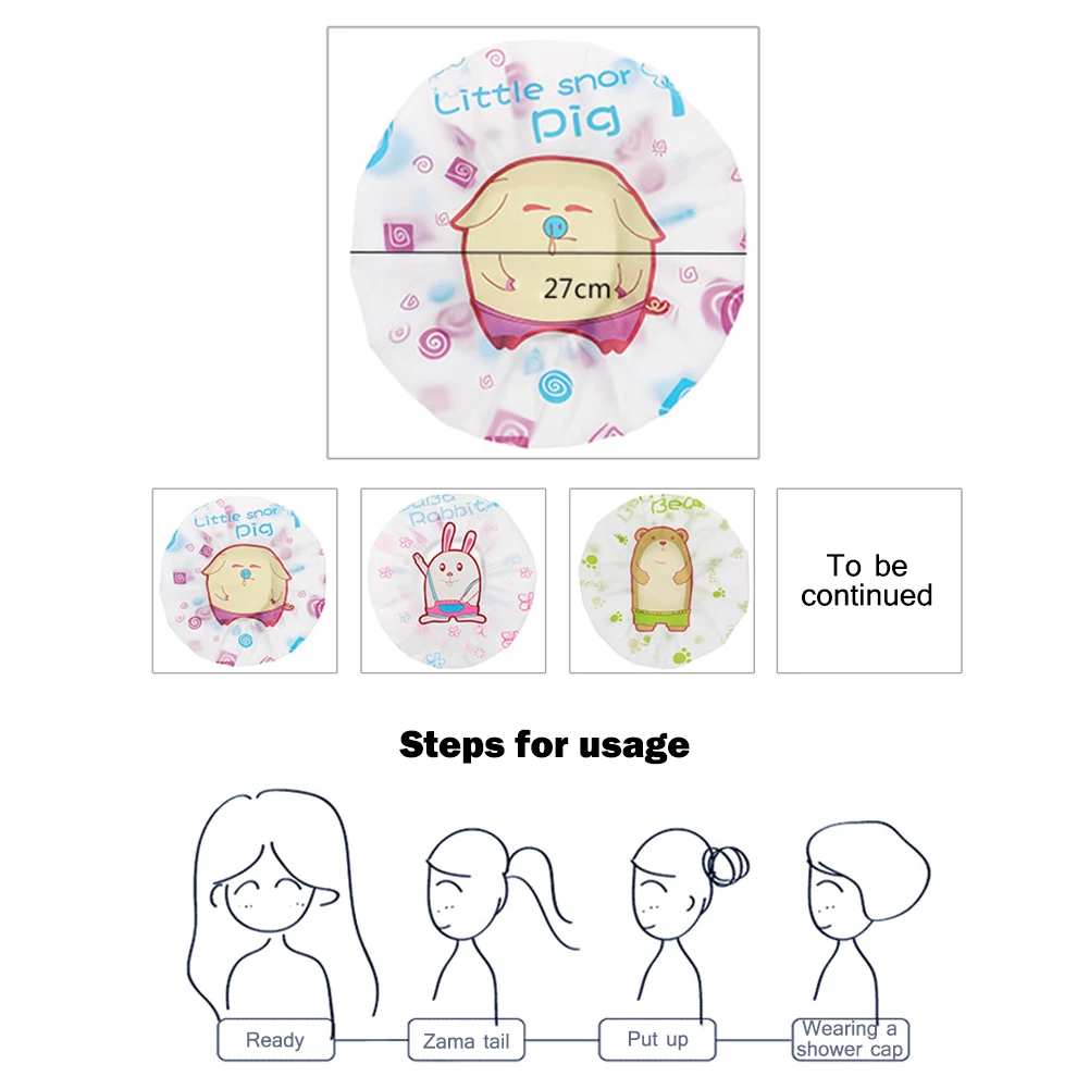 

Cute cartoon waterproof shower cap ladies elastic waterproof plastic shower bath salon hair cap bath headgear women