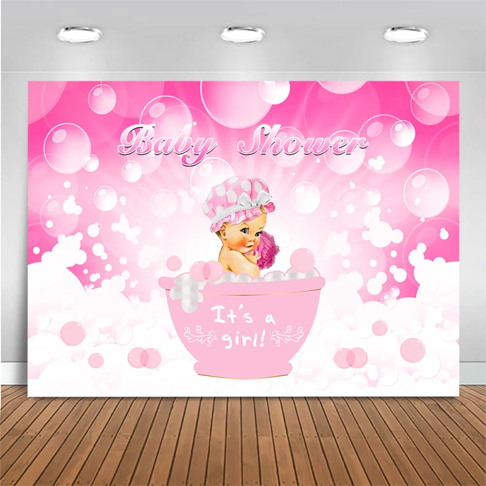 

Pink Girls Baby Shower Backdrop Little Princess Bathtub Bubble Photography Background Baby Shower Photo Background Photo Studio