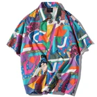 Футболка мужская кружевная с коротким рукавом, Повседневная рубашка в стиле хип-хоп, уличная одежда в японском стиле, из шелка, Гавайская Мода, на лето