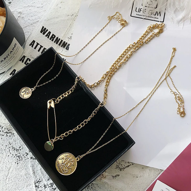 Многослойная Металлическая Булавка SRCOI ожерелье из кулон Европейская мода