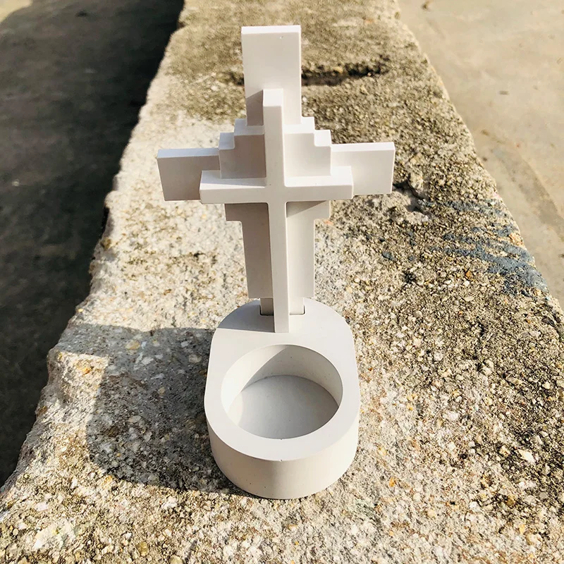 Çapraz çimento mum tutucu kalıp İsa katolik beton şamdan silikon kalıp epoksi reçine alçı el sanatları kalıp