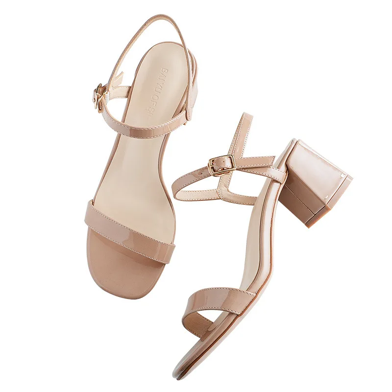 Сандалии женские из лакированной кожи на высоком каблуке 5 см|Боссоножки и