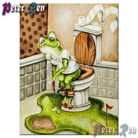 frog toilet playing golf diamond painting cross stitch diy full squareround embroidery rhinestone picture bathroom decoration