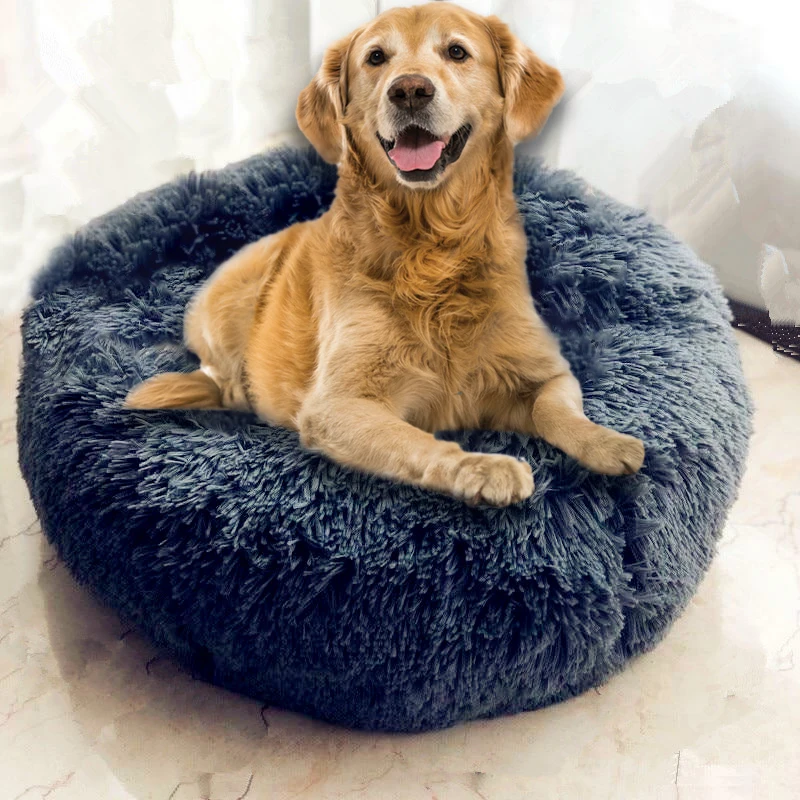 Круглая мягкая кровать для питомца длинный плюшевый коврик кошек переносная