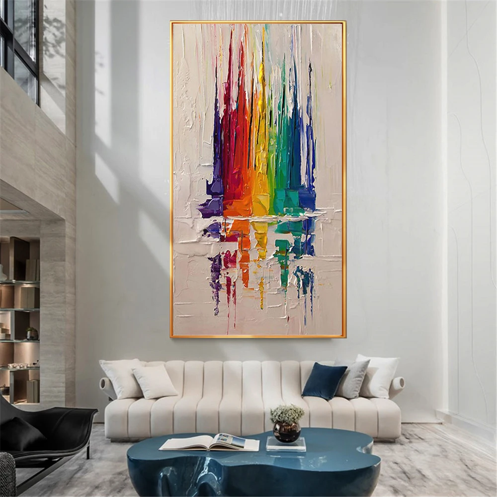 

Abstract Oil Painting on Canvas Art Wall Picture For Living Room Home Decor hand Painted sea wave sky and sailboat
