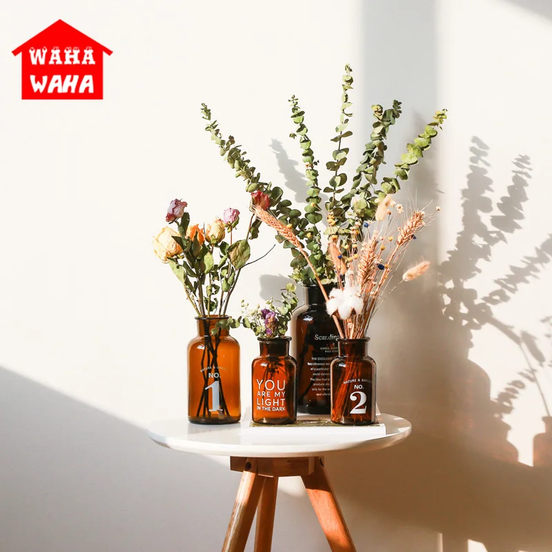 Креативные скандинавские коричневые прозрачные стеклянные вазы сухоцветы